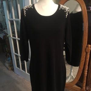 Gorgeous black knit dress with pearl accents